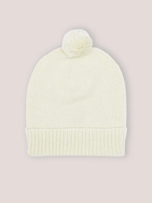 Plain Cashmere Beanie with Pom Pom Natural Undyed