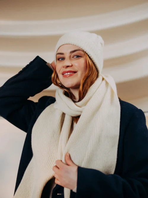 Rib Knit Cashmere Beanie Hat Natural Undyed