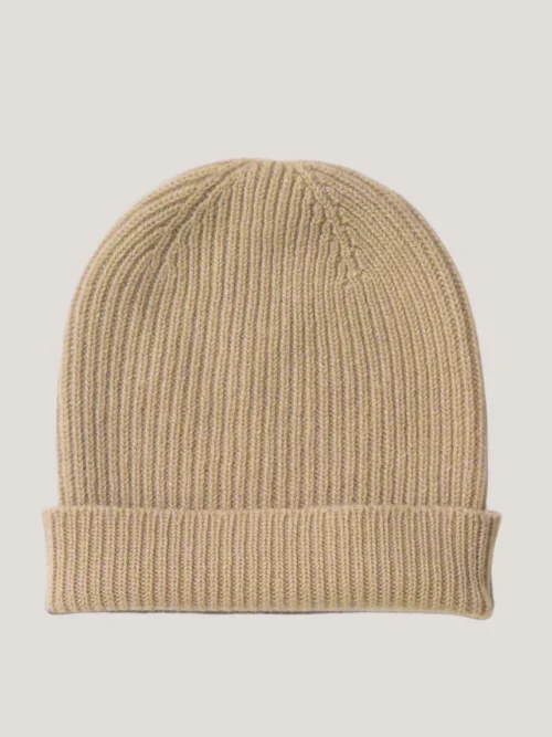 Rib Knit Cashmere Beanie Hat Camel