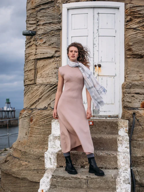 A Light Touch 100% Merino Wool Scarf - Light Grey Check