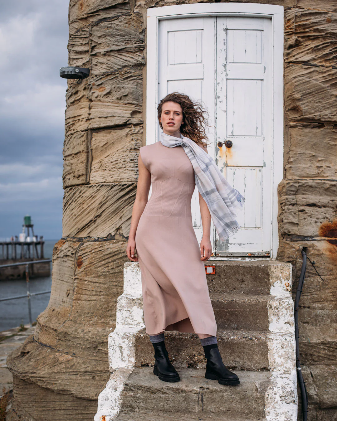 A Light Touch 100% Merino Wool Scarf - Light Grey Check