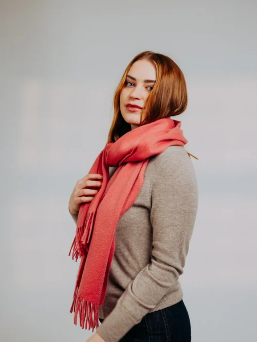 Classic Plain Wide Ripple Cashmere Scarf Lobster Pink